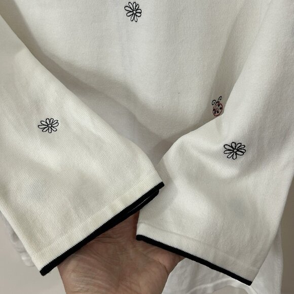 VTG CHRISTOPHER & BANKS (FLAWED) Cardigan M Ladybugs Embroidered Flowers Beads - Picture 6 of 9